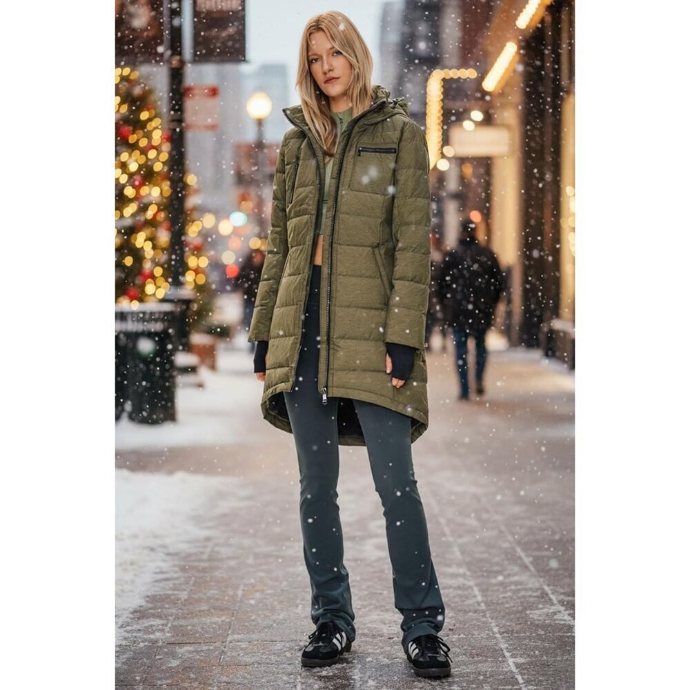 Women's Down Hooded Puffer Quilted Jacket Coat Dark Capers Winter Warm Outerwear - Picture 2 of 8